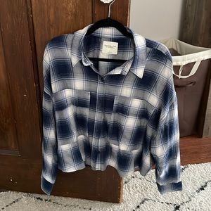 Cropped blue and white button down